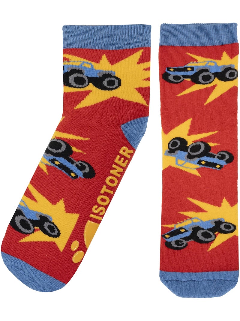 Chaussettes anti-dérapantes coton, picots antidérapants garçon isotoner Rouge - Kiabi