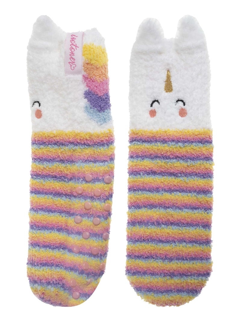 Chaussettes anti-dérapantes Licorne muticolor en maille fille Isotoner Rose pastel/Rose clair/Blanc/Jaune pastel - Kiabi