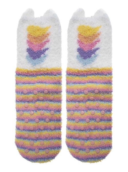 Chaussettes anti-dérapantes Licorne muticolor en maille fille Isotoner - Kiabi