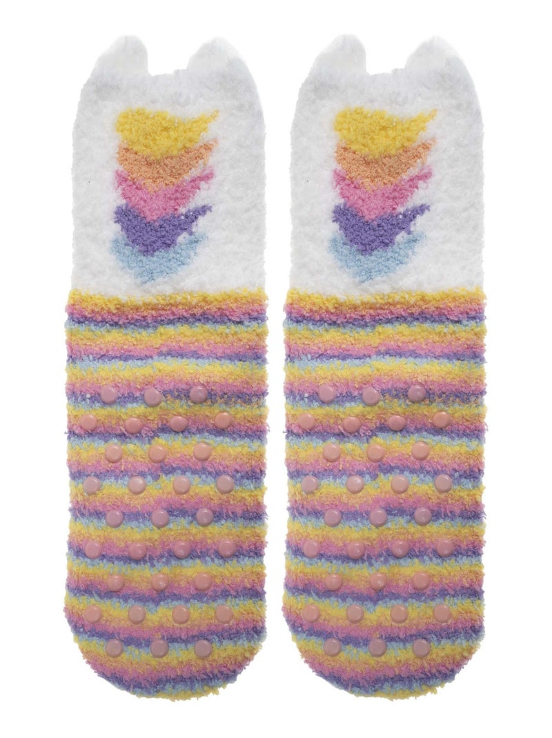 Chaussettes anti-dérapantes Licorne muticolor en maille fille Isotoner Rose pastel/Rose clair/Blanc/Jaune pastel - Kiabi