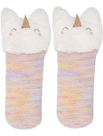 Chaussettes anti-dérapantes licorne muticolor en maille fille Isotoner
