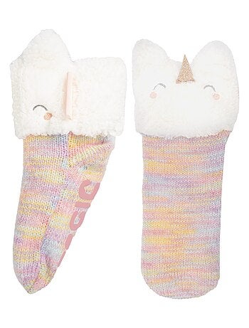 Chaussettes anti-dérapantes licorne muticolor en maille fille Isotoner