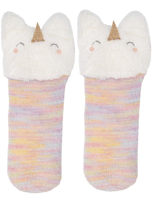 Chaussettes anti-dérapantes Licorne muticolor en maille fille Isotoner - Kiabi