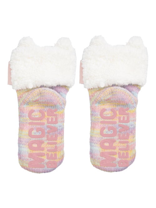 Chaussettes anti-dérapantes Licorne muticolor en maille fille Isotoner - Kiabi