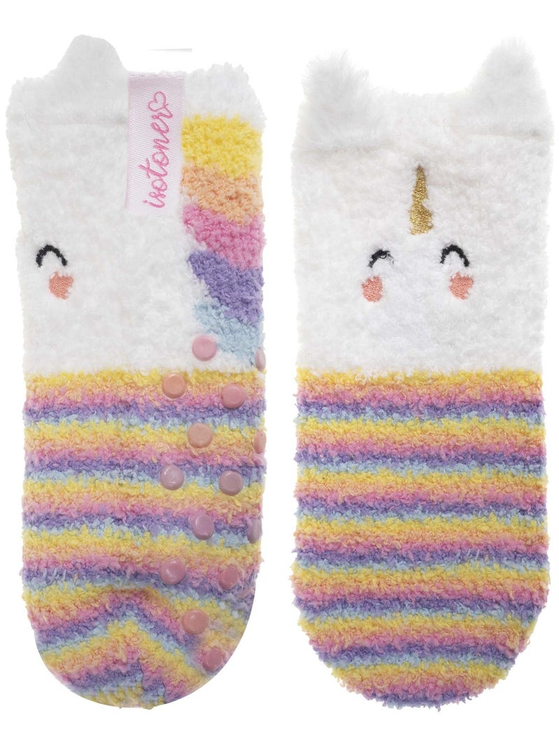 Chaussettes anti-dérapantes maille, forme mi-haute, picots antidérapants fille Isotoner Rose pastel/Rose clair/Blanc/Jaune pastel - Kiabi