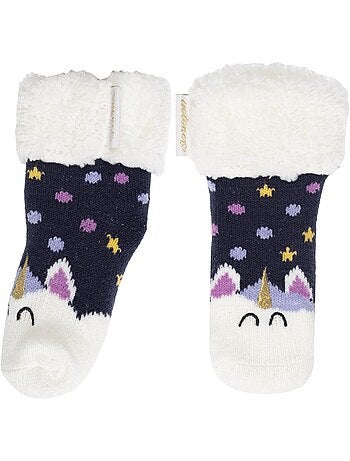 Chaussettes anti-dérapantes maille jacquard, picots antidérapants fille isotoner