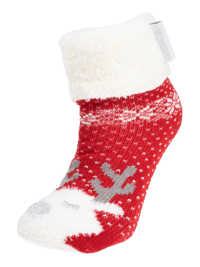 Chaussettes anti-dérapantes maille noël - picots antidérapants fille Isotoner Rouge - Kiabi