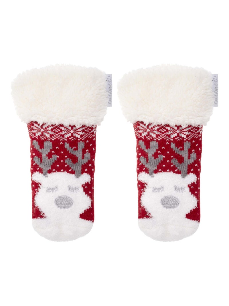 Chaussettes anti-dérapantes maille noël - picots antidérapants fille Rouge - Kiabi