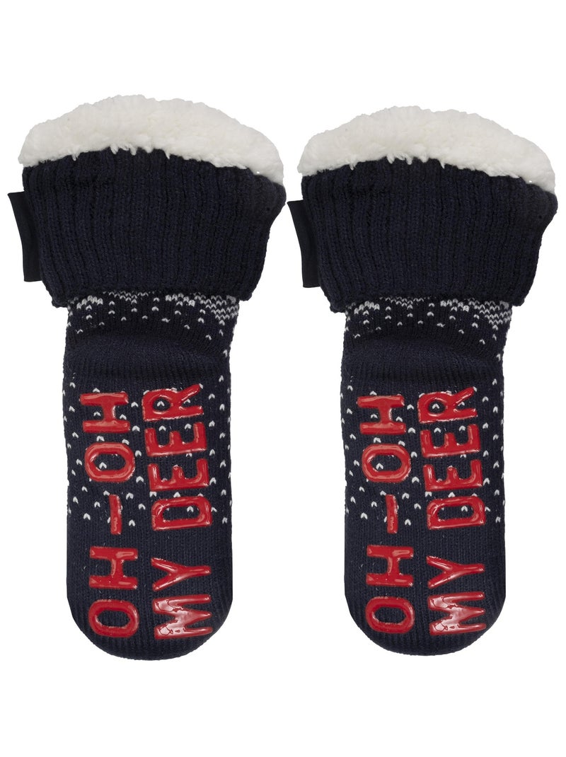 Chaussettes anti-dérapantes maille noël - picots antidérapants garçon Bleu marine - Kiabi