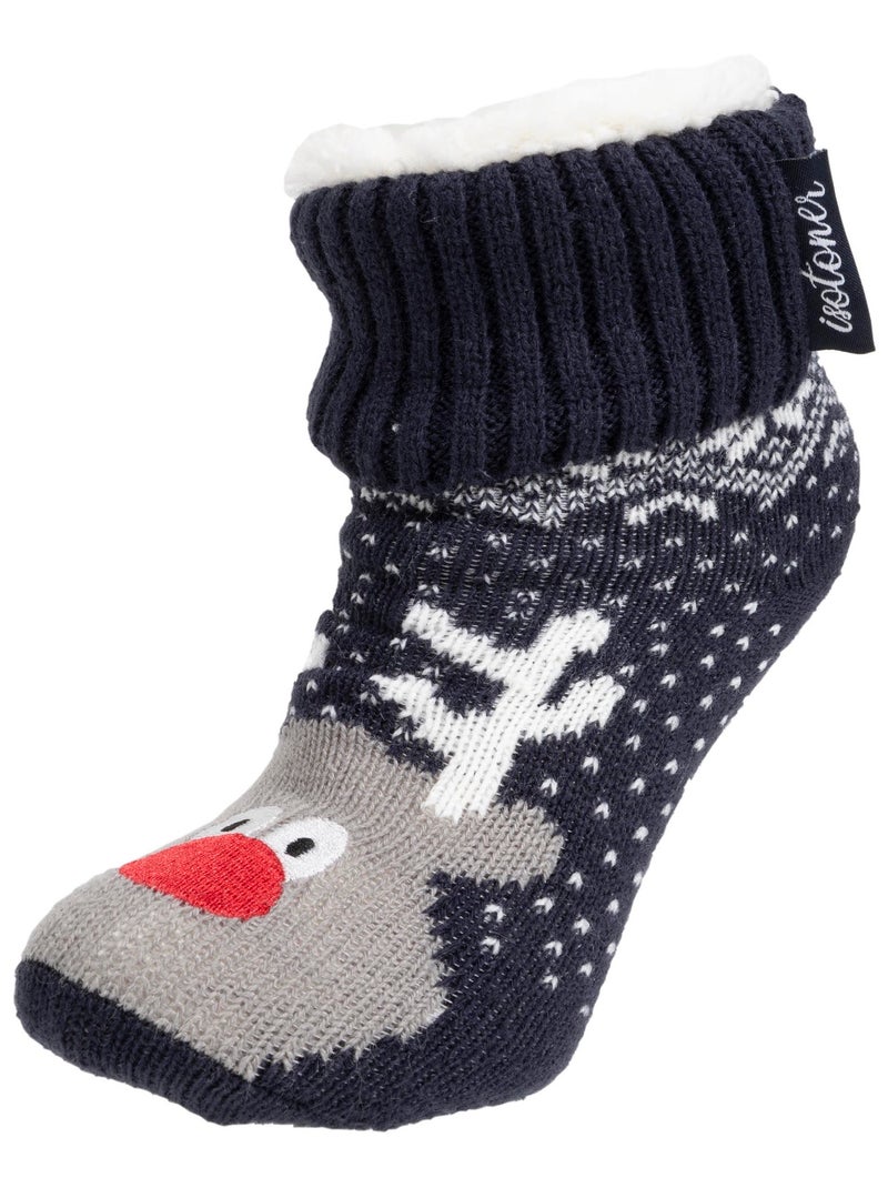 Chaussettes anti-dérapantes Maille Noël - Picots antidérapants garçon Isotoner Bleu marine - Kiabi