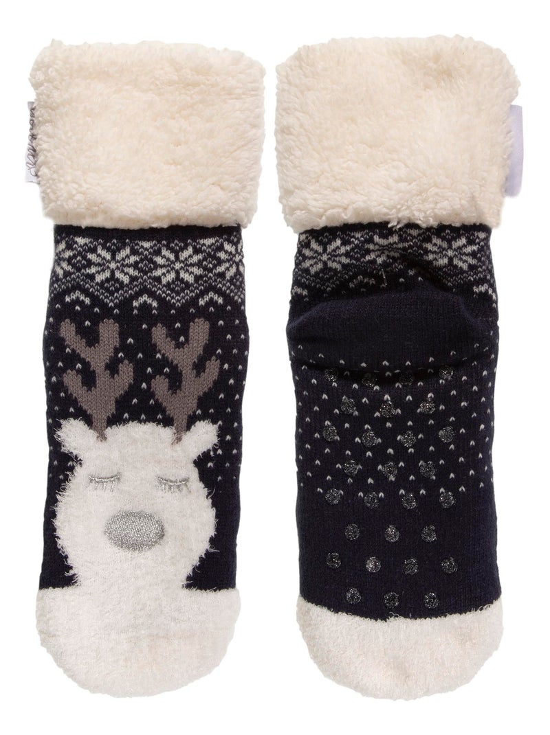 Chaussettes anti-dérapantes noël - fourrées fille Isotoner Bleu marine - Kiabi