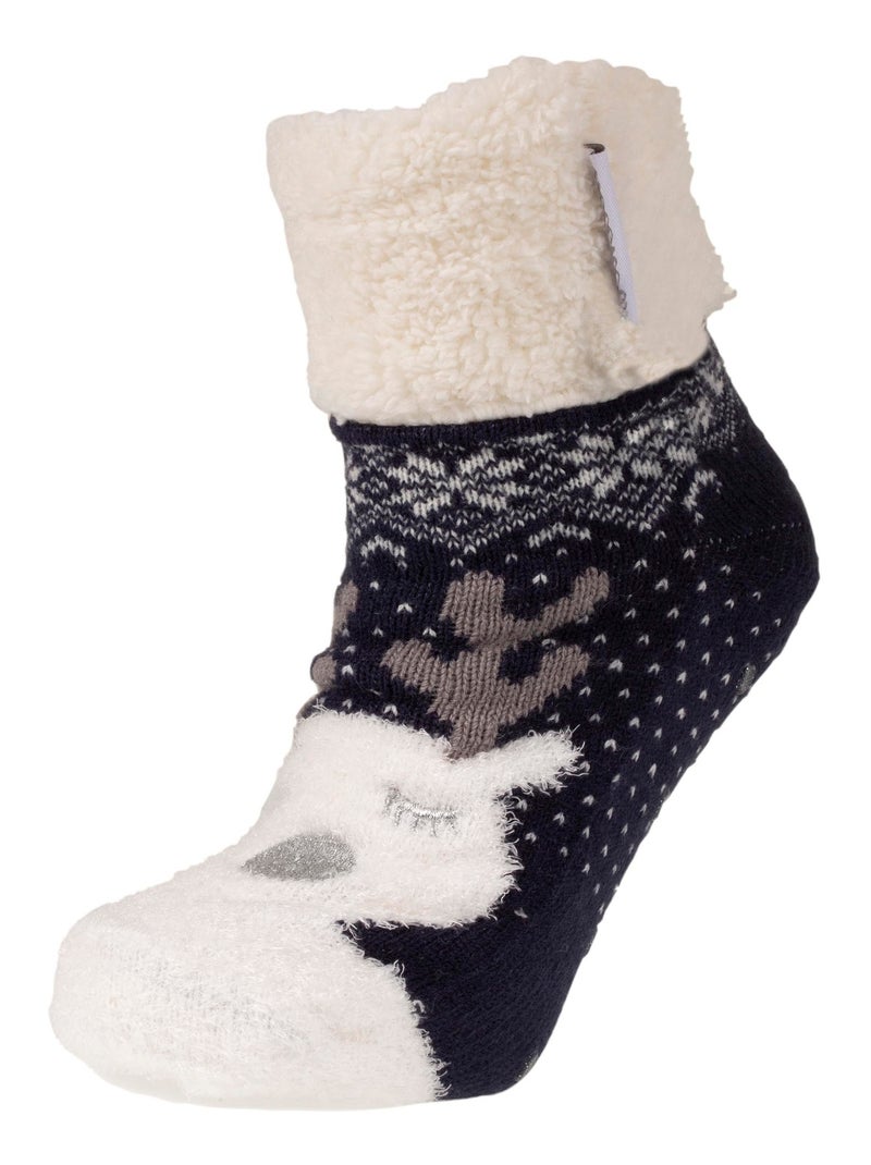 Chaussettes anti-dérapantes noël - fourrées fille Isotoner Bleu marine - Kiabi