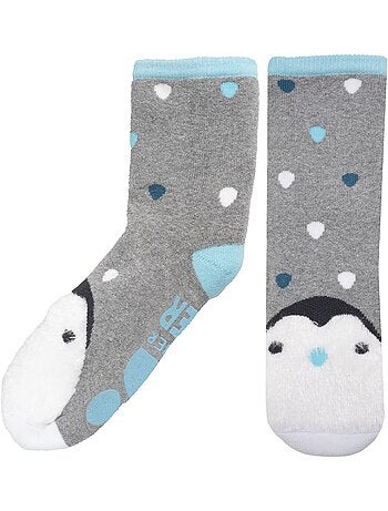 Chaussettes anti-dérapantes pingouin - coton mixte enfant