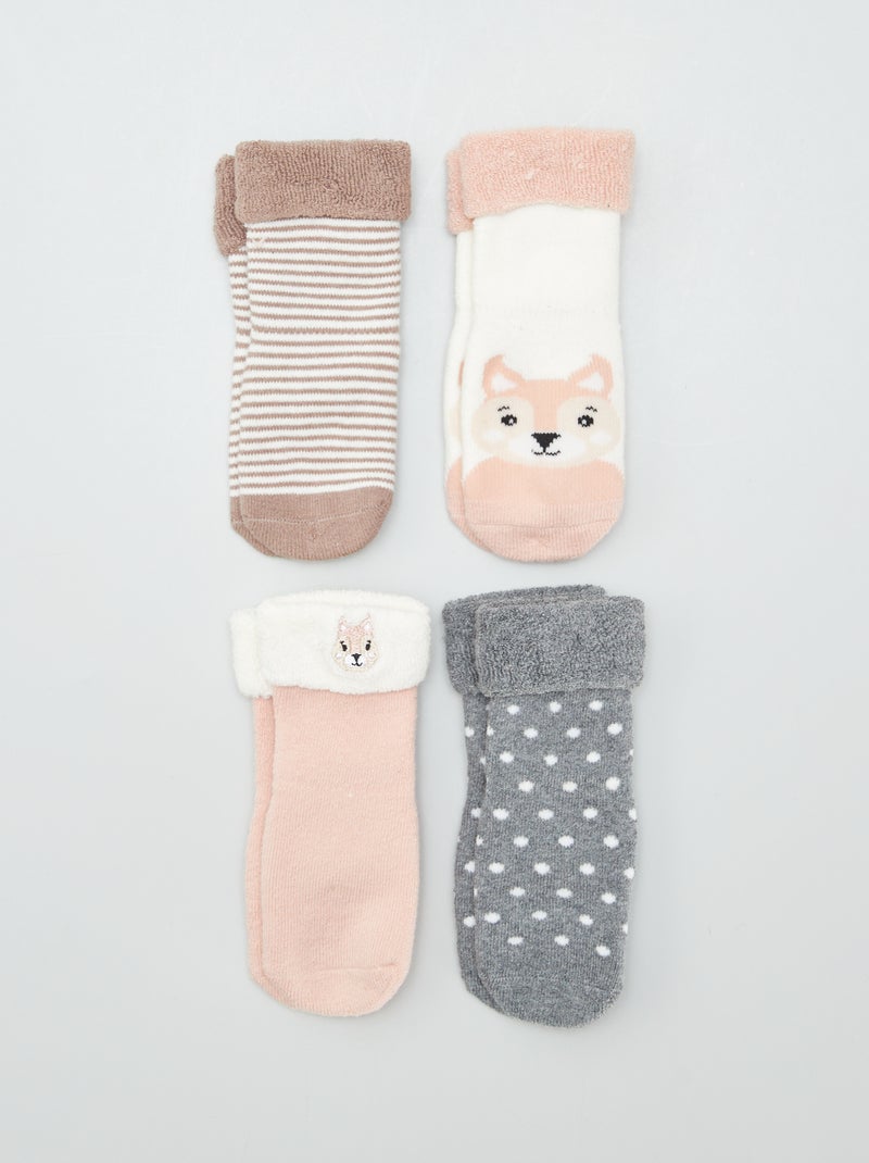 Chaussettes antidérapantes - lot de 4 Rose - Kiabi