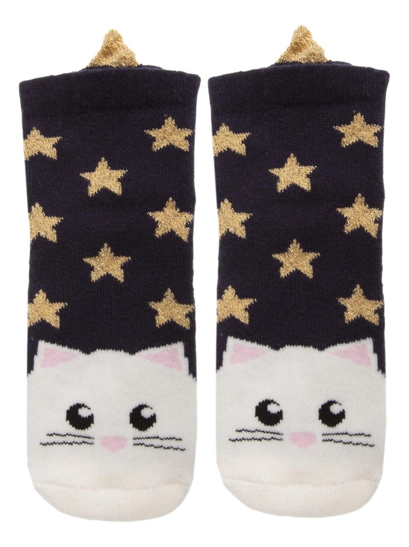 Chaussettes antidérapantes enfant chat 1/4 ans Isotoner Bleu marine - Kiabi