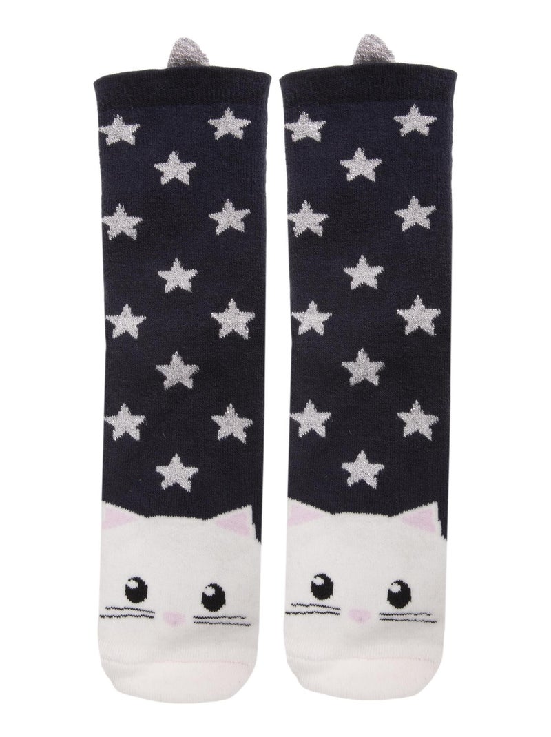 Chaussettes antidérapantes enfant chat 5/8 ans Isotoner Bleu marine - Kiabi