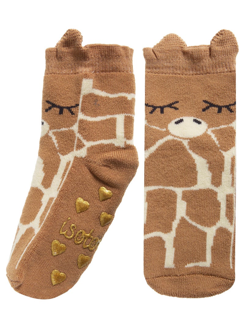 Chaussettes antidérapantes enfant girafe 1/4 ans Isotoner Marron - Kiabi