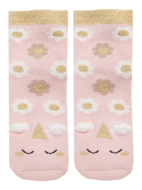 Chaussettes antidérapantes enfant licorne rose 1/4 ans Isotoner - Kiabi
