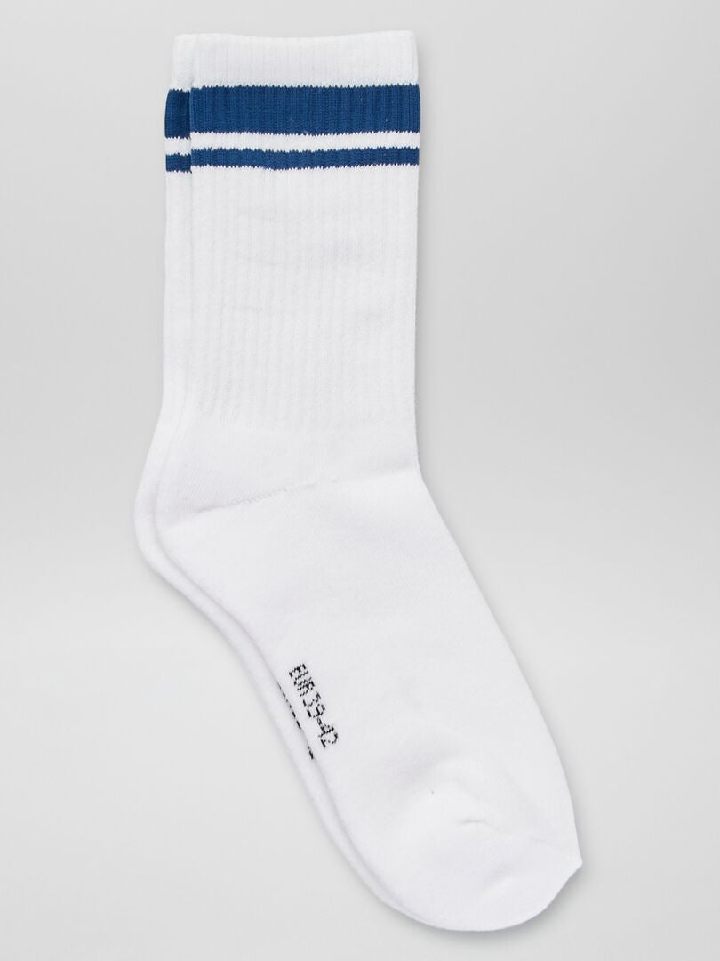 Chaussettes avec bandes contrastantes - Lot de 3 Blanc - Kiabi