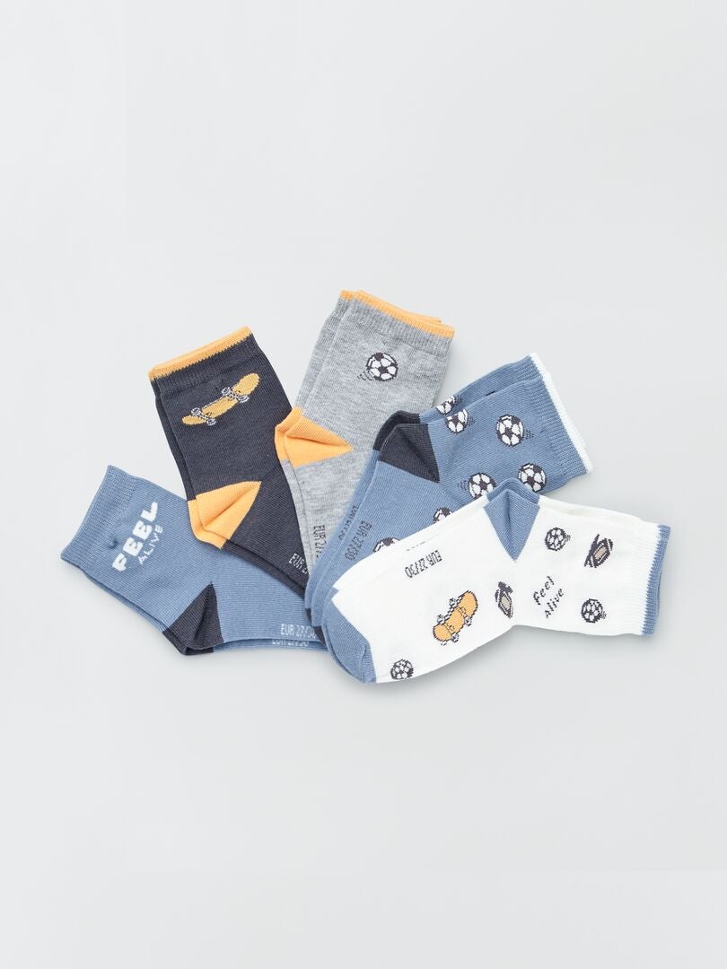 Chaussettes avec imprimés fantaisie - Lot de 5 Bleu - Kiabi