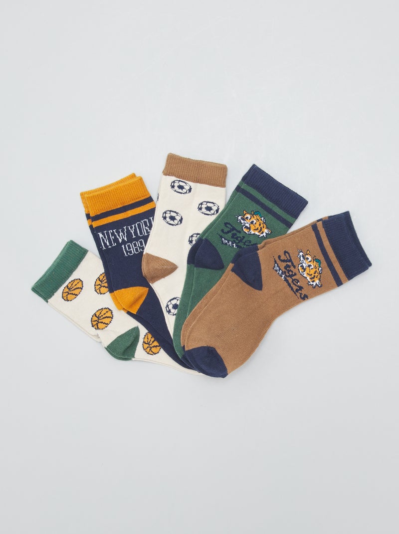 Chaussettes avec imprimés fantaisie - Lot de 5 Marron - Kiabi