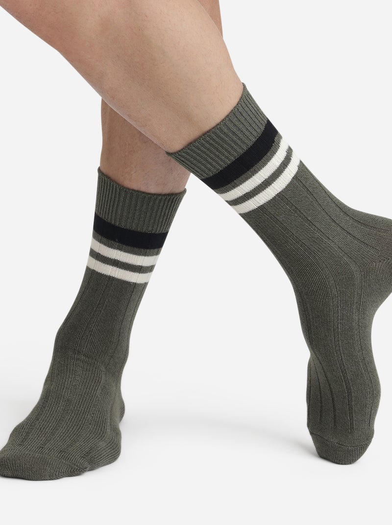 Chaussettes Bamboo Retro Sporty Kaki - Kiabi