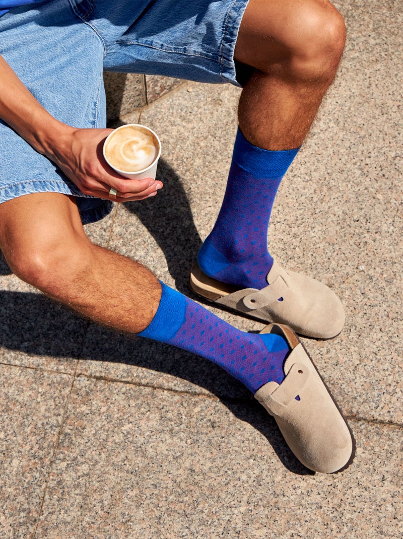 Chaussettes Bambou Jacquard Bleues et Magenta Bleu - Kiabi