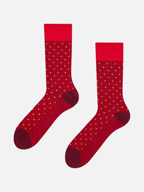 Chaussettes Bambou Jacquard Rouge Foncé et Jaune - Kiabi