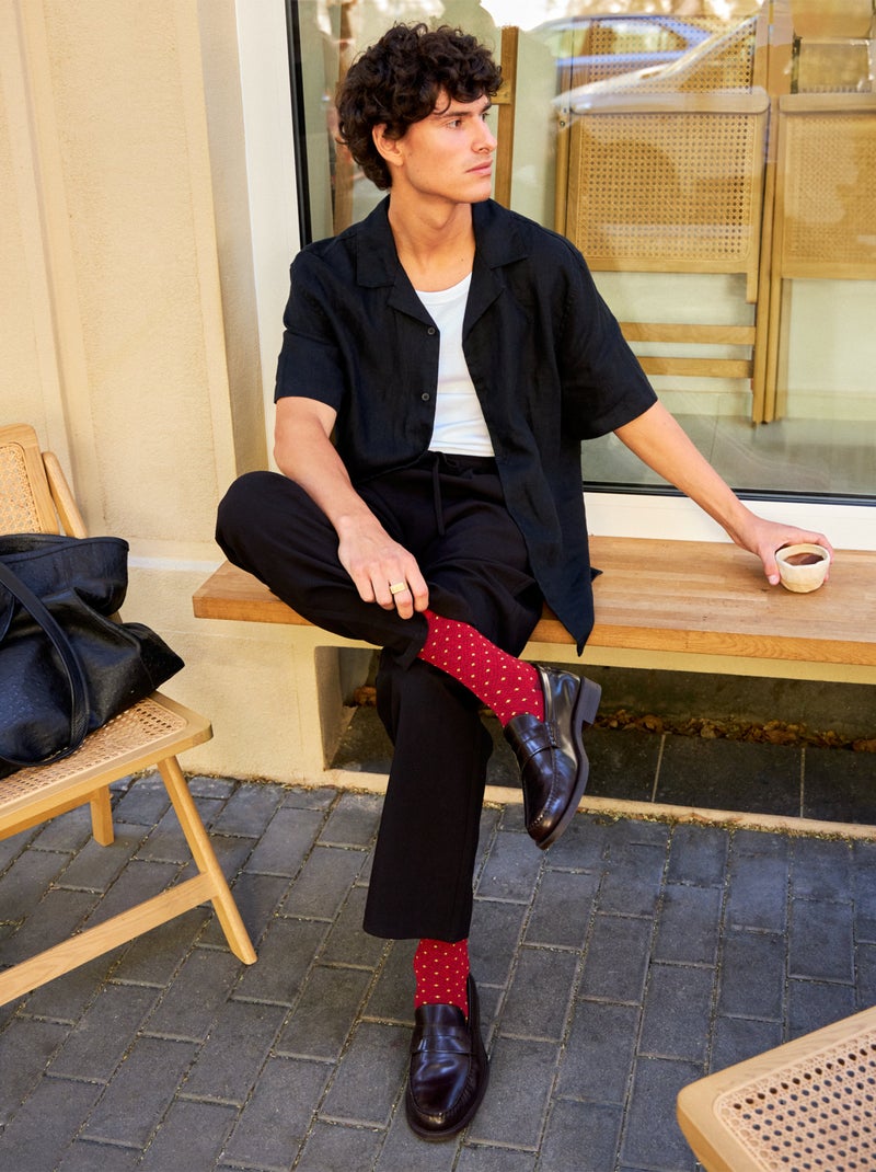 Chaussettes Bambou Jacquard Rouge Foncé et Jaune Rouge - Kiabi