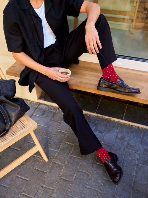 Chaussettes Bambou Jacquard Rouge Foncé et Jaune - Kiabi