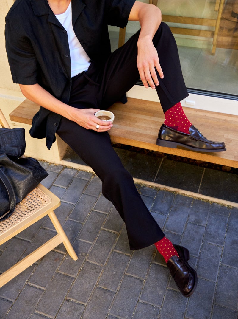 Chaussettes Bambou Jacquard Rouge Foncé et Jaune Rouge - Kiabi