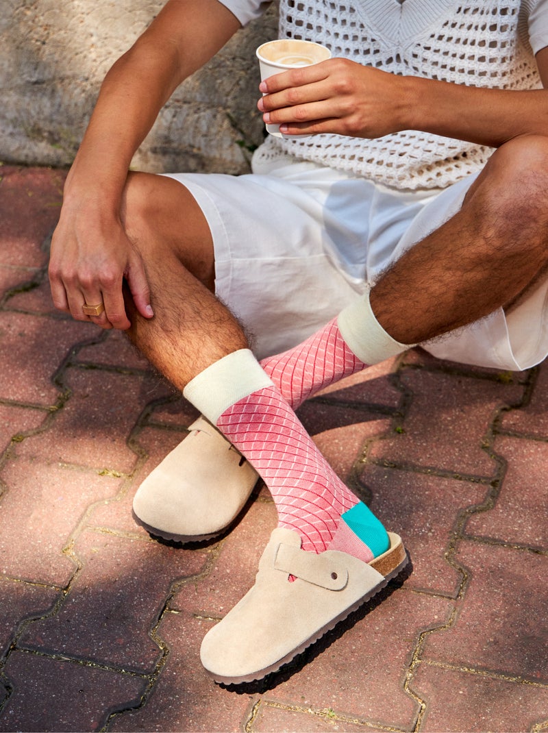 Chaussettes Bambou Jacquard Turquoise et Rouge Rose - Kiabi