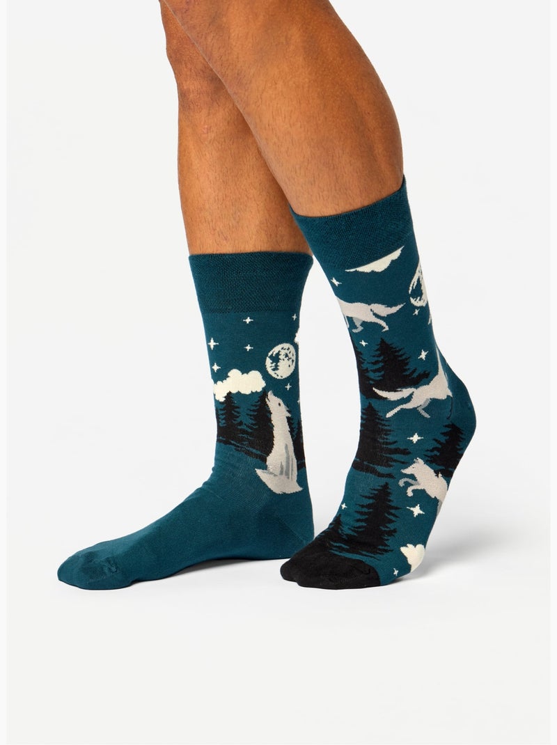 Chaussettes Bambou Loup et Lune Noir - Kiabi