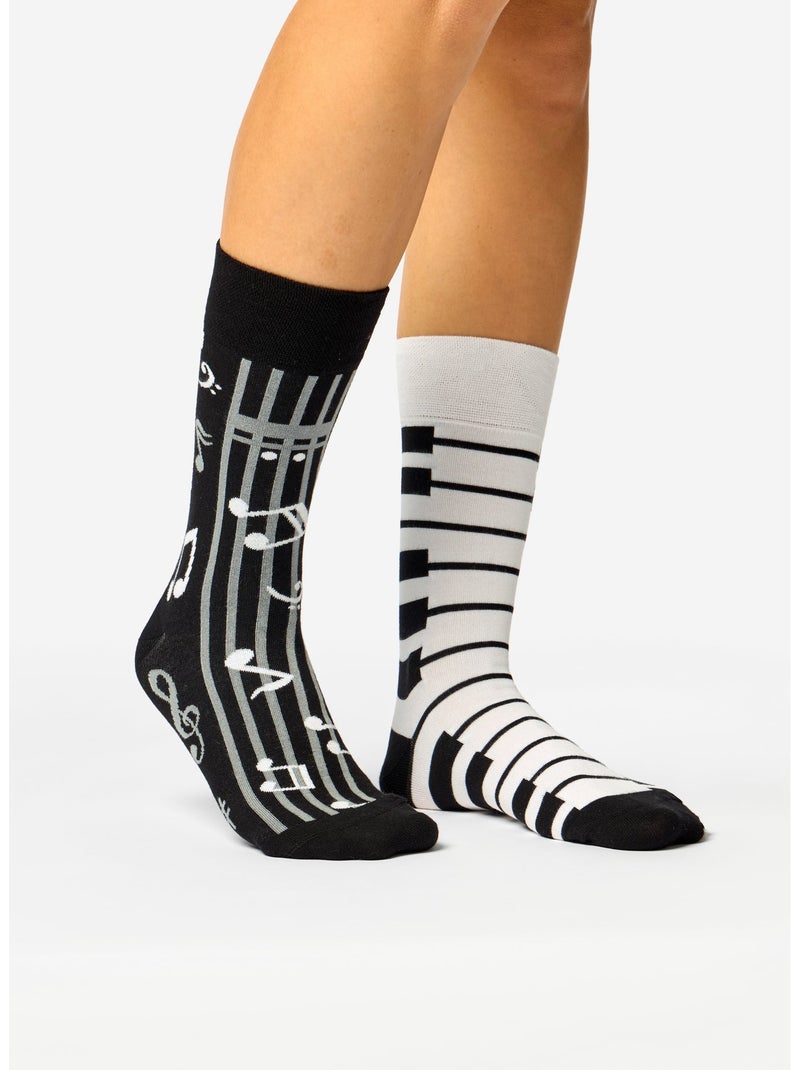 Chaussettes Bambou Musique et Piano Noir - Kiabi