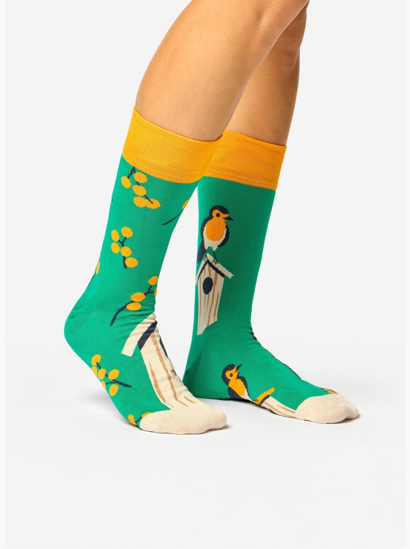 Chaussettes Bambou Nids d'Oiseaux Vert - Kiabi