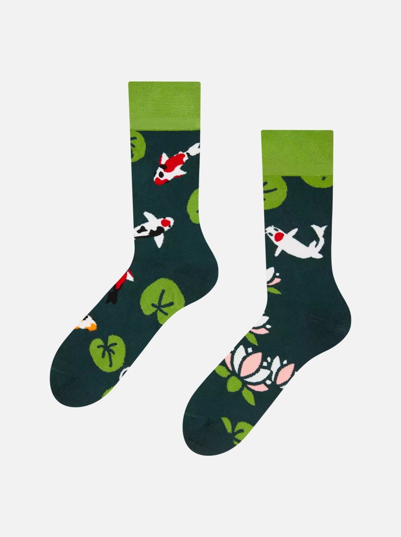 Chaussettes Bambou Poissons Koï et Nénuphars Vert - Kiabi