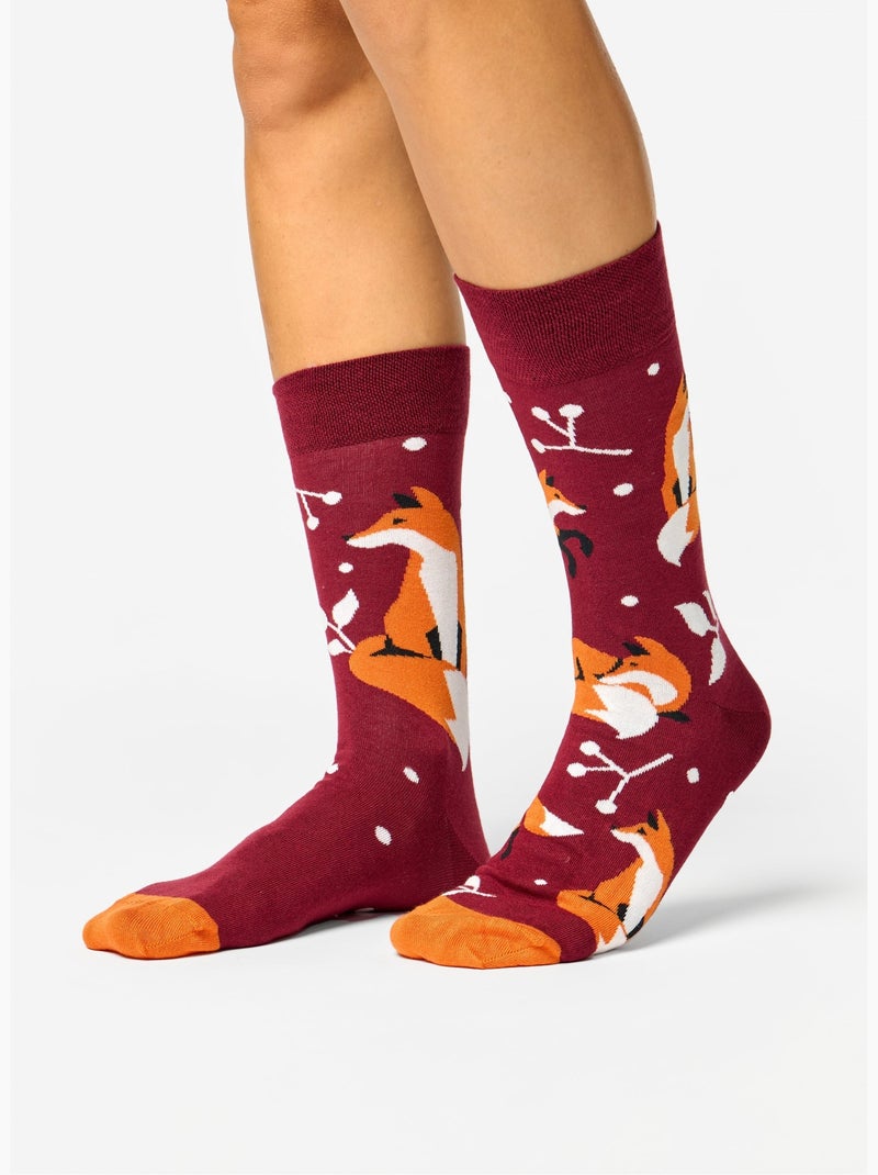 Chaussettes Bambou Renard & Feuilles Bordeaux - Kiabi