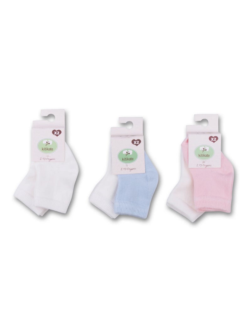 Chaussettes Bébé en Coton Bio, Lot de Deux Paires Kitikate Bleu Ecru - Kiabi