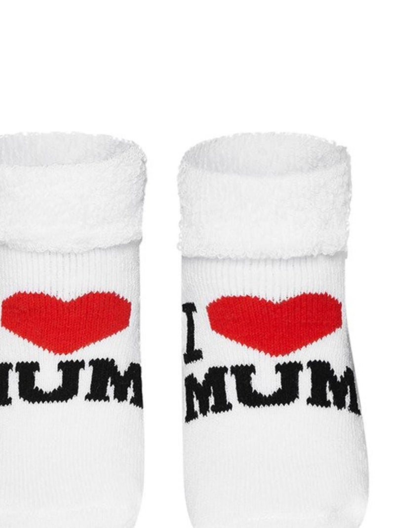 Chaussettes bébé en coton bouclette, I love Mom Blanc - Kiabi