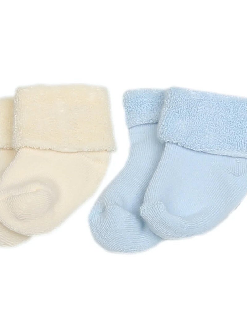 Chaussettes bébé en coton  éponge bouclette biologique lot de 2 paires Bleu - Kiabi