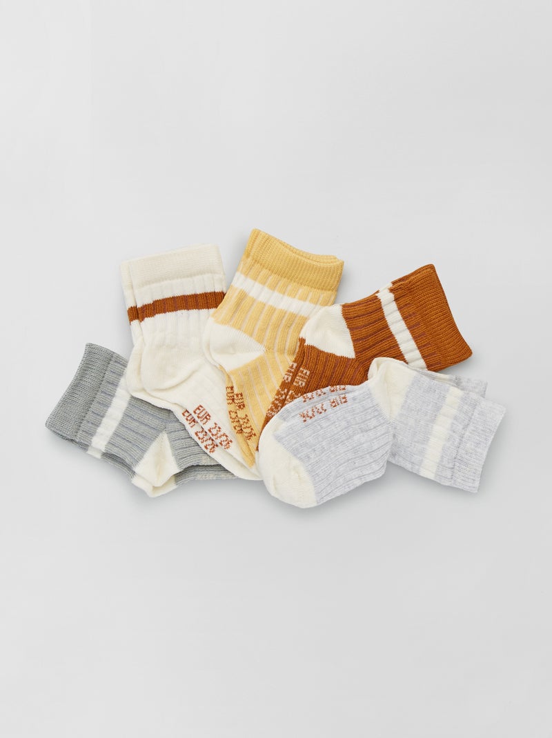 Chaussettes bicolore lot de 5 paires gris/jaune/marron/ blanc - Kiabi