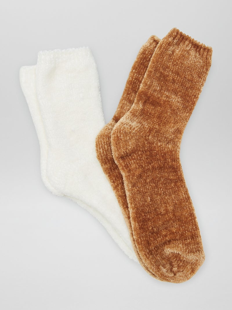 Chaussettes chaudes Blanc/camel - Kiabi