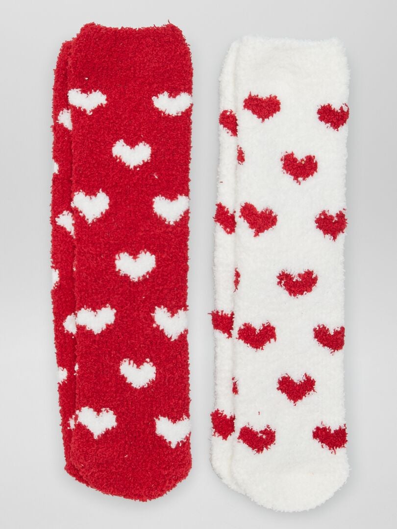 Chaussettes chaudes en polaire Rouge/blanc - Kiabi