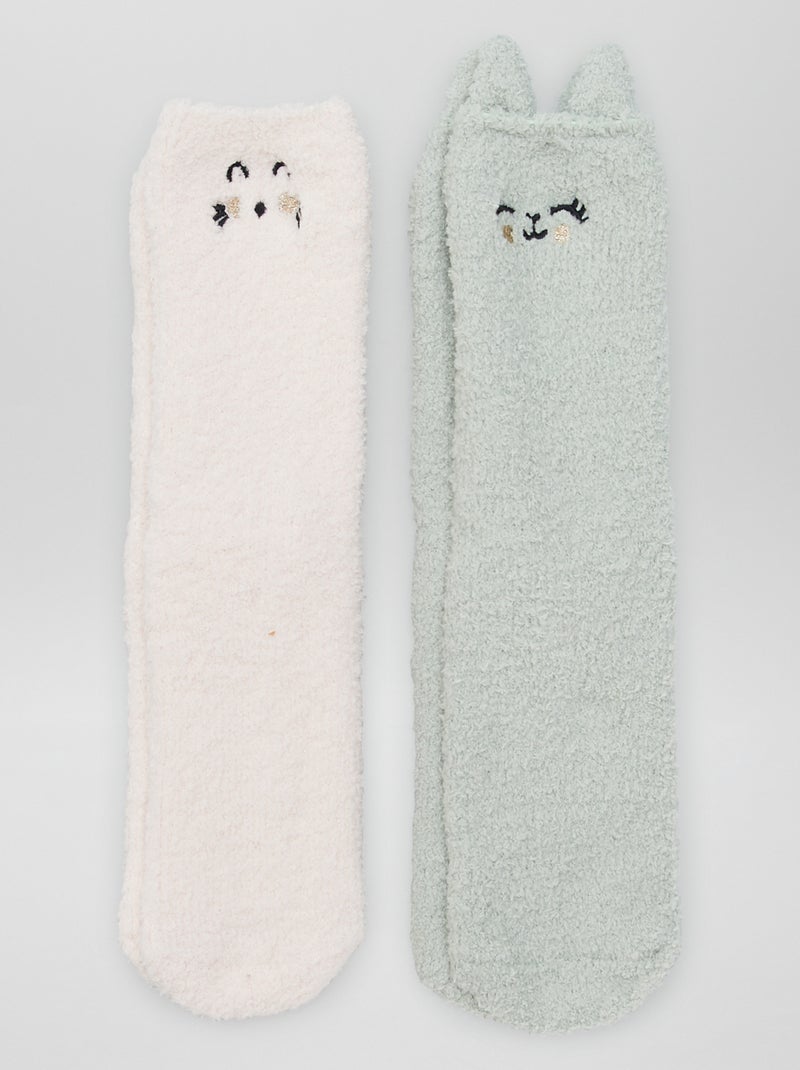 Chaussettes chaudes en polaire Vert/rose - Kiabi
