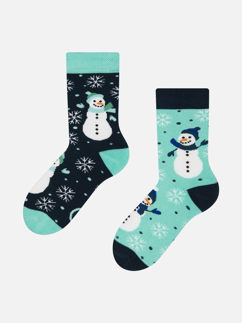 Chaussettes Chaudes Enfants Bonhomme de Neige Joyeux Bleu - Kiabi