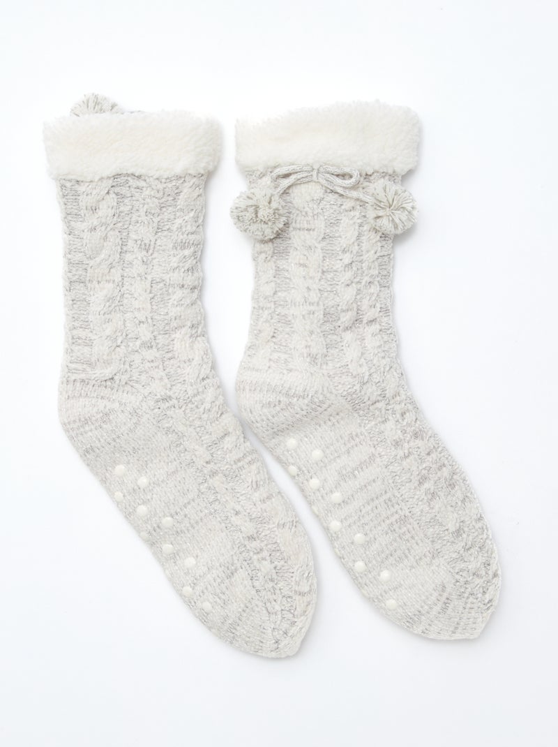 Chaussettes chaudes fourrées antidérapantes Gris - Kiabi