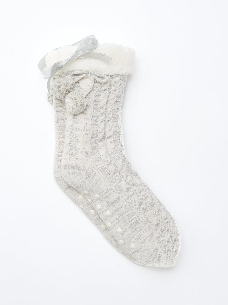 Chaussettes chaudes fourrées antidérapantes Gris - Kiabi