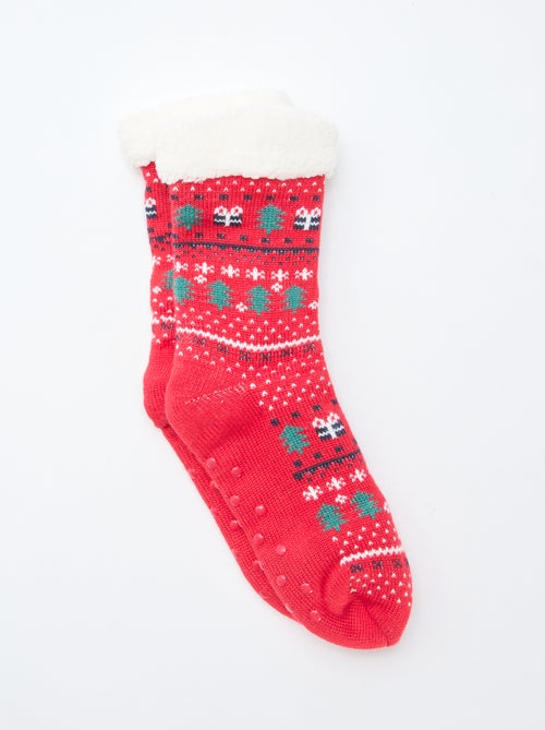 Chaussettes chaudes fourrées antidérapantes - Kiabi