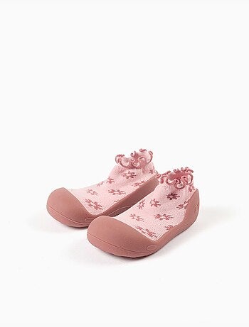 Chaussettes-chaussons avec motif floral et semelle antidérapante