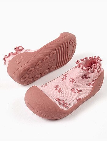 Chaussettes-chaussons avec motif floral et semelle antidérapante